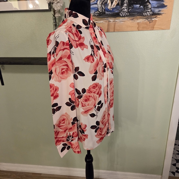 kate spade Floral Button-Down Shirt with Pink Roses - Picture 4 of 6